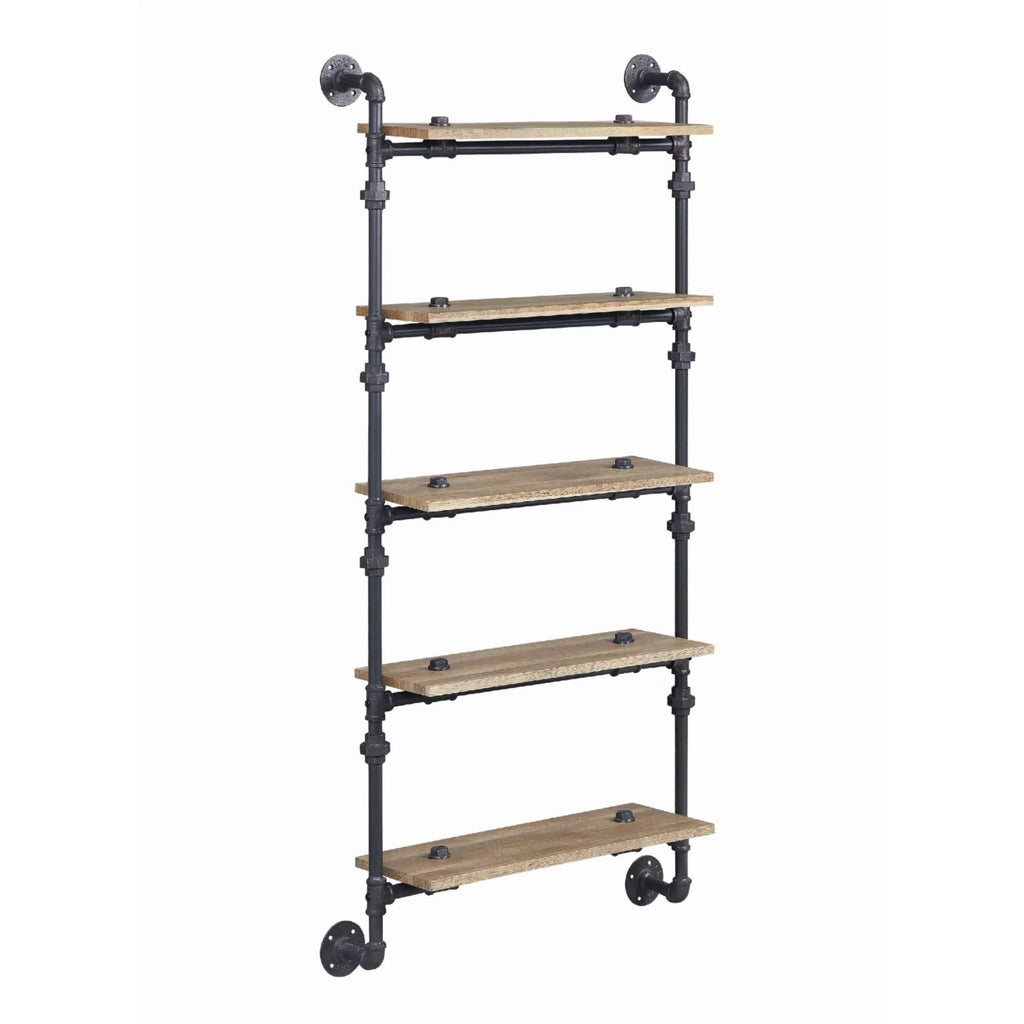 Oak and Sandy Black 5 Shelf Wall Rack Z52498