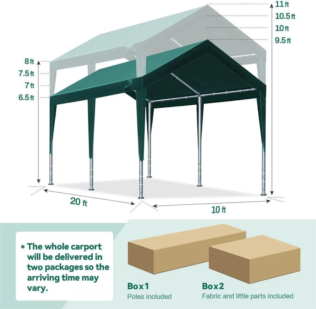 Heavy Duty Carports Car Canopy Garage Boat Shelter Party Tent, Adjustable Height from 9.5 ft to 11 ft Z1458