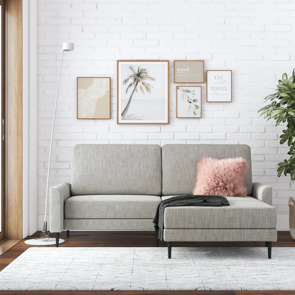 Light Gray Linen Upholstered Sectional Sofa H387494
