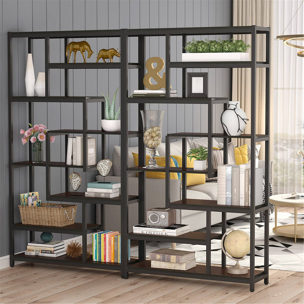 Black Staggered Bookshelf Etagere Bookcase X154672