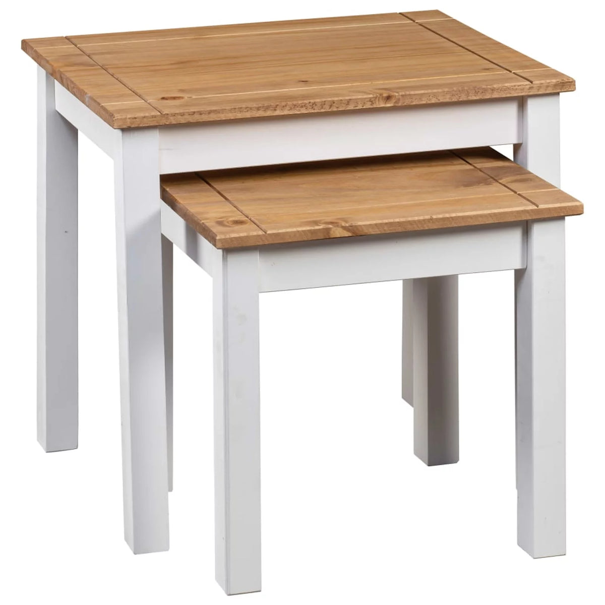 White 2 pcs Solid Pine Wood Nesting Tables K952