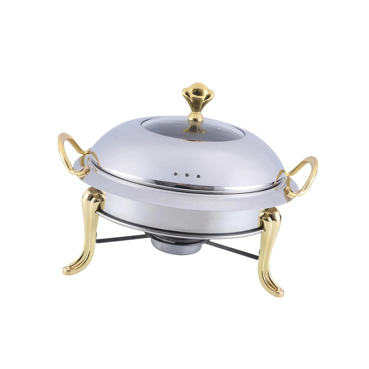 Stainless Steel Round Food Warmer with Glass Viewing Lid and Fuel Holder V5726