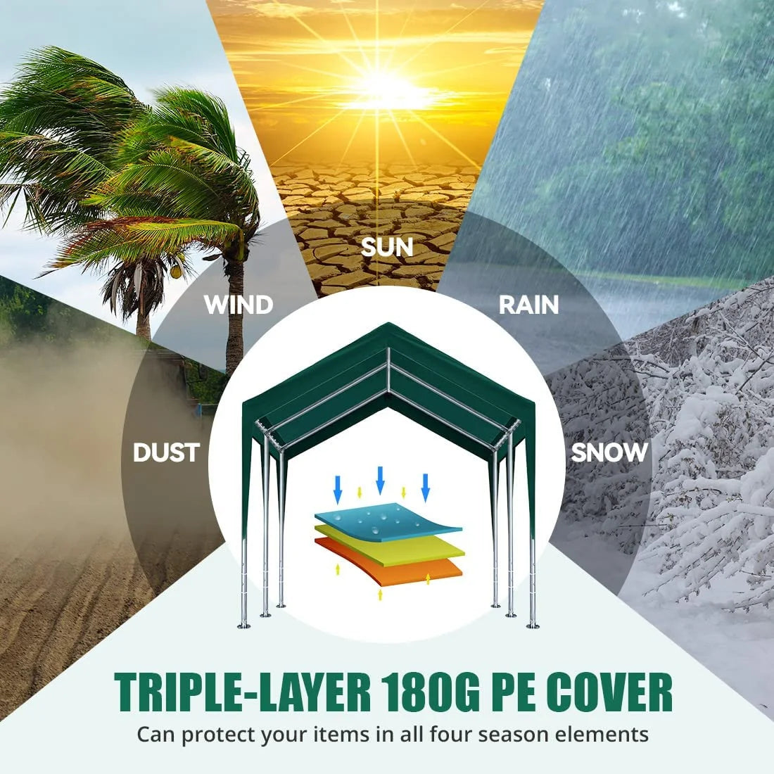 Heavy Duty Carports Car Canopy Garage Boat Shelter Party Tent, Adjustable Height from 9.5 ft to 11 ft Z1458