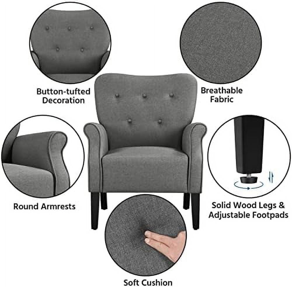 Modern PU Leather Accent Chair with Wood Legs and High Back W649420