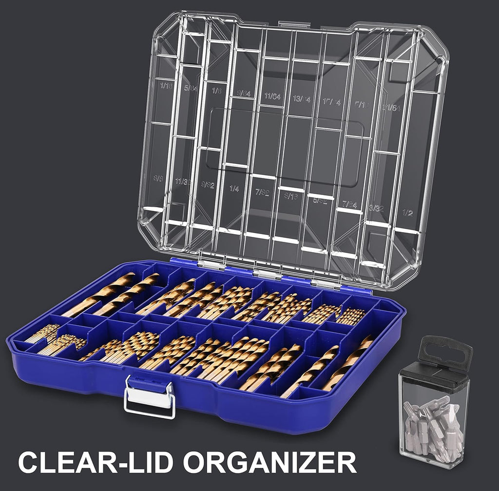 276 Piece Titanium Twist Drill Bit Set with S2 Bits, High Speed Steel Z62824