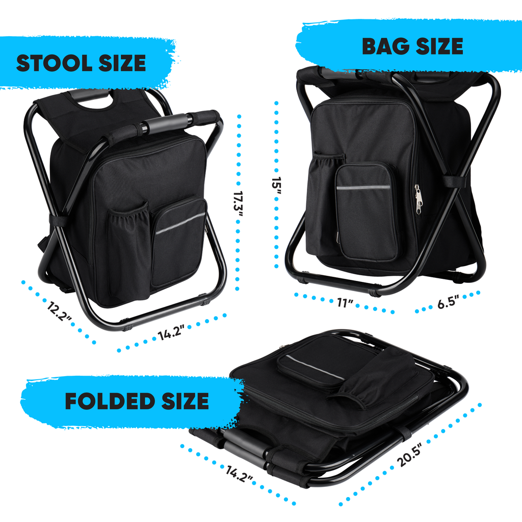 Folding Camping Stool in Black, 14x11x16 inch Z74425