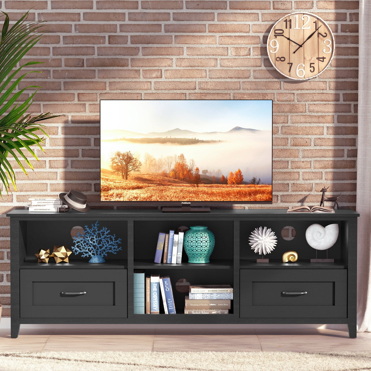 Black TV Stand with 2 Drawers and 4 Storage Compartments C195