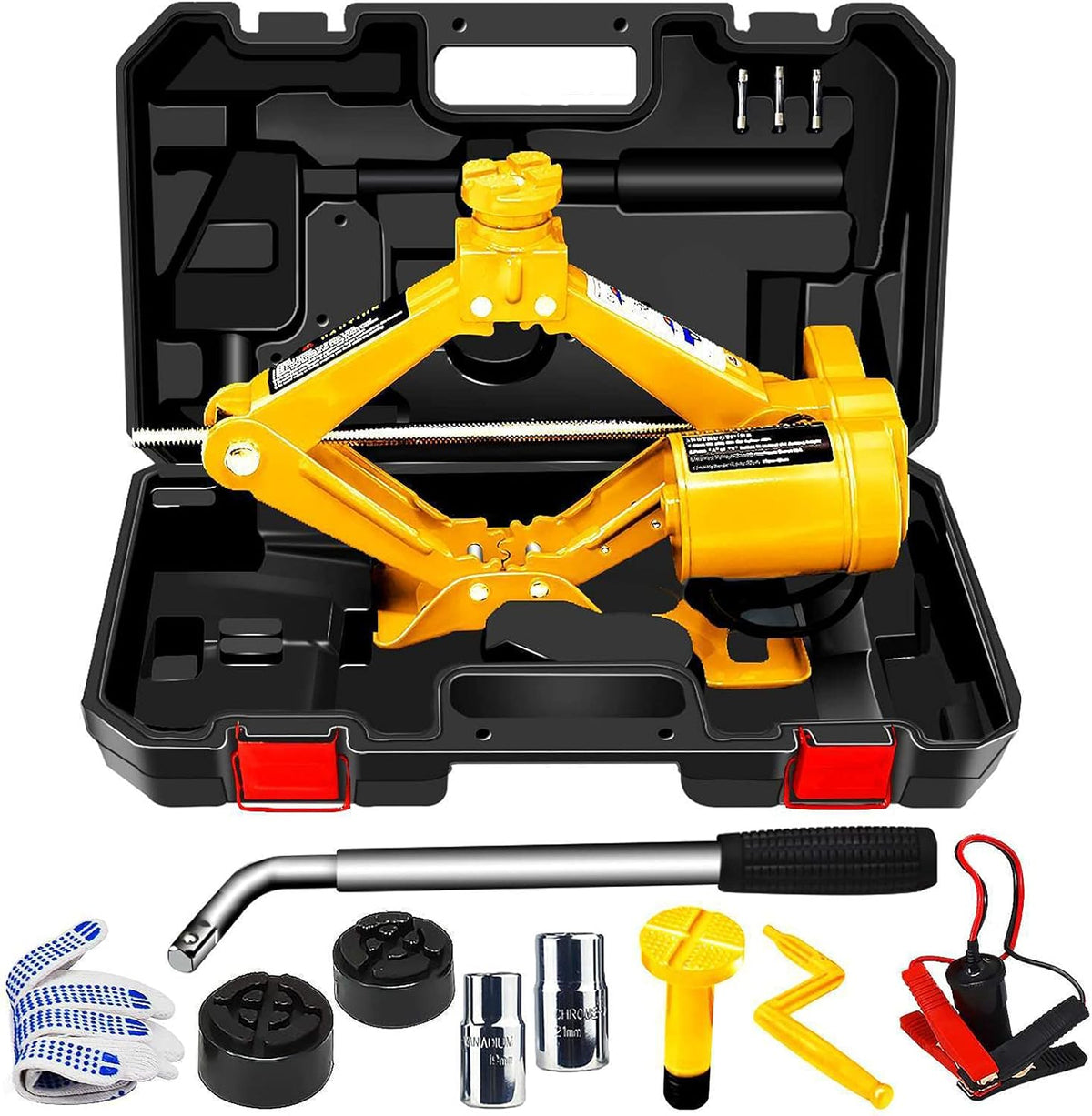Electric Car Jack 3 Ton 12V Yellow Scissor Jack with Manual Wrench Q709