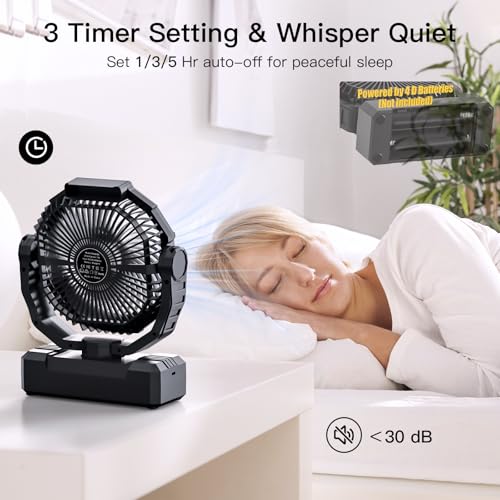 Portable Camping Fan with 4 Speeds, Light, Timer, Remote - Black F885436