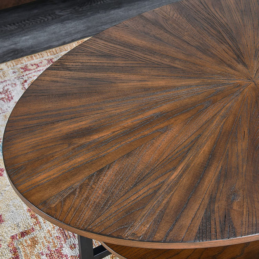 Wood Oval 2-Tier Coffee Table with Metal Legs D4423