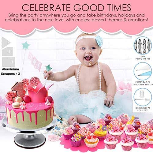 78 Piece Cake Decorating Supplies Kit with Aluminium Rotating Turntable Stand D364
